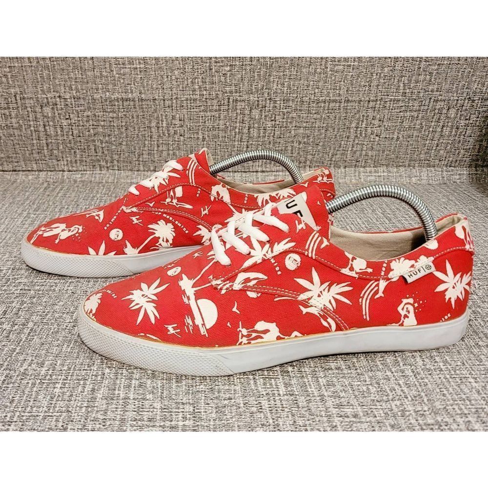 HUF Skate Shoes Mens Size 9 Red Hawaiian Sneakers Canvas Hula Girls Dolphins